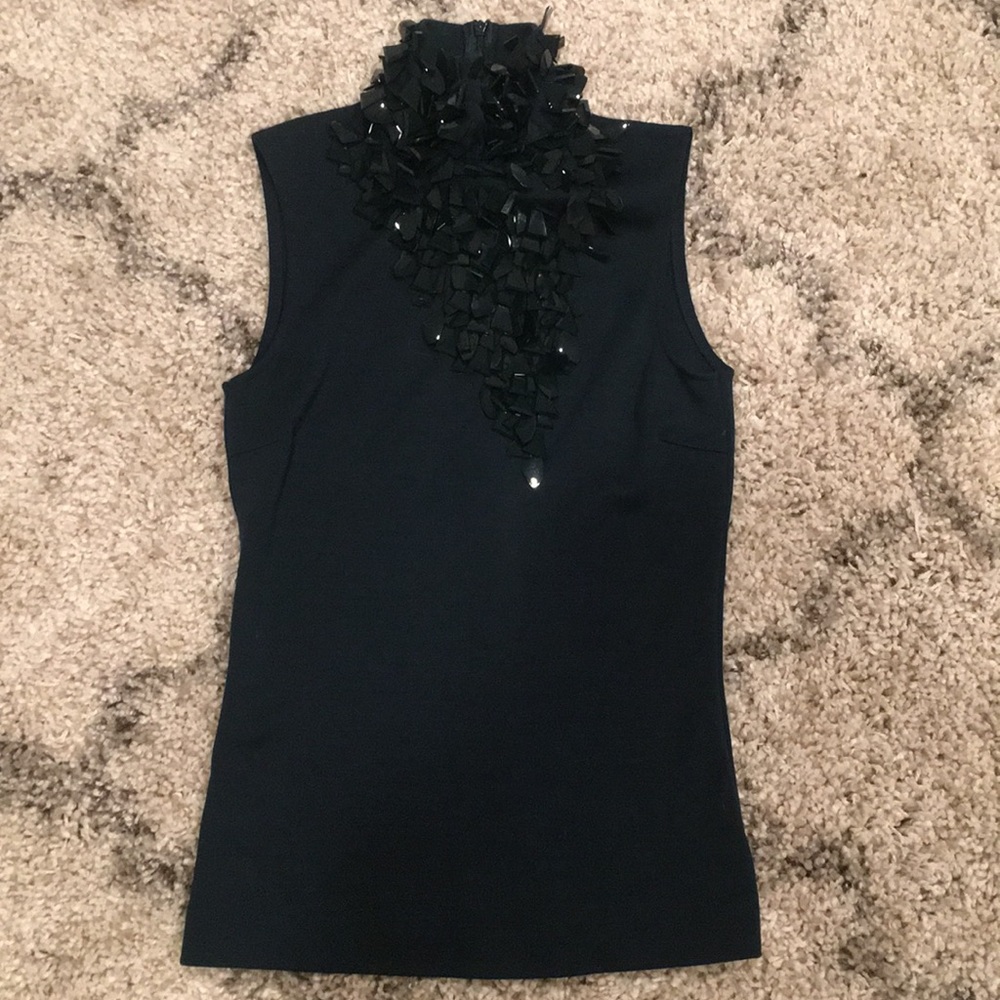 NWT Akris Green Beaded Wool Sleeveless Shirt